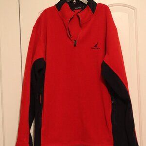 Nautica Red & Black Quarter Zip Feece Mock Neck Pullover Men's Large Outdoors